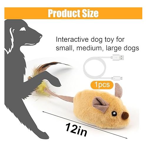  Mity rain Interactive Dog Toys, Fake Mouse Moving Dog Toy with Automatic Sensor, Dog Mouse Toy with Realistic Sound & Extended Tail, Automatic Dog Toy for Cats Dogs Pet, Squeaky Dog Toys Yellow