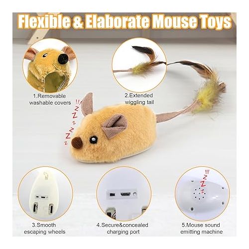  Mity rain Interactive Dog Toys, Fake Mouse Moving Dog Toy with Automatic Sensor, Dog Mouse Toy with Realistic Sound & Extended Tail, Automatic Dog Toy for Cats Dogs Pet, Squeaky Dog Toys Yellow