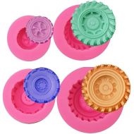 Mity Rain 3D Round Tire Fondant Mold-Truck Wheel Shape Silicone Mold for Sugarcraft Cake Decoration, Chocolate, Candy, Polymer Clay, Soap, Jelly etc-Set of 4