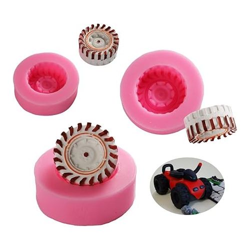  Mity Rain 3D Round Tire Fondant Mold-Truck Wheel Shape Silicone Mold for Sugarcraft Cake Decoration, Chocolate, Candy, Polymer Clay, Soap, Jelly etc-Set of 4