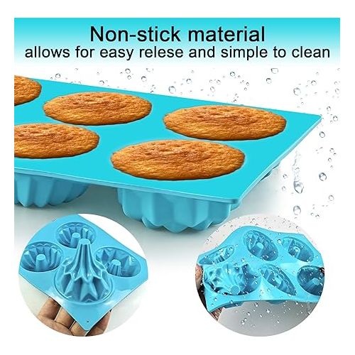  Mity rain 3pcs Mini Cake Pan for Baking - Silicone Fluted Tube Cake Pans European Grade Non Stick Fancy Molds for jello, Cupcake, Doughnut Donut, Cornbread, Brownie