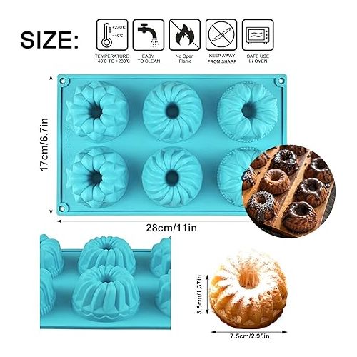  Mity rain 3pcs Mini Cake Pan for Baking - Silicone Fluted Tube Cake Pans European Grade Non Stick Fancy Molds for jello, Cupcake, Doughnut Donut, Cornbread, Brownie