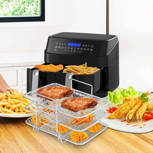  Mity rain Air Fryer Rack Air Fryer Accessories, Stainless Steel Multi-Layer Rectangle Stackable Dehydrator Rack Compatible with Ninja Dual DZ201 / DZ401 Air Fryer