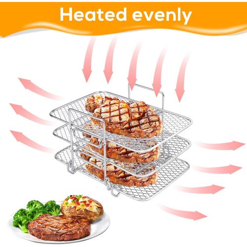  Mity rain Air Fryer Rack Air Fryer Accessories, Stainless Steel Multi-Layer Rectangle Stackable Dehydrator Rack Compatible with Ninja Dual DZ201 / DZ401 Air Fryer