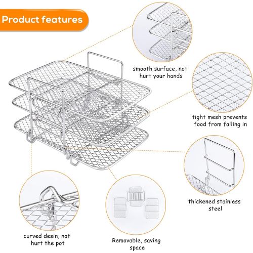  Mity rain Air Fryer Rack Air Fryer Accessories, Stainless Steel Multi-Layer Rectangle Stackable Dehydrator Rack Compatible with Ninja Dual DZ201 / DZ401 Air Fryer