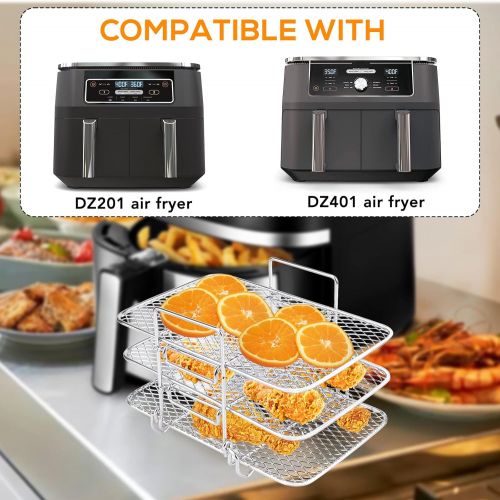  Mity rain Air Fryer Rack Air Fryer Accessories, Stainless Steel Multi-Layer Rectangle Stackable Dehydrator Rack Compatible with Ninja Dual DZ201 / DZ401 Air Fryer