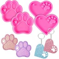 [아마존베스트]Mity rain 4 Pcs Love Paw Print Keychain Silicone Resin Molds Heart Bear Dog Paw Candy Fondant Mold with 20 Pcs Keyrings for Valentines Day Keychain, Bag Tag Polymer Clay Cake Decor