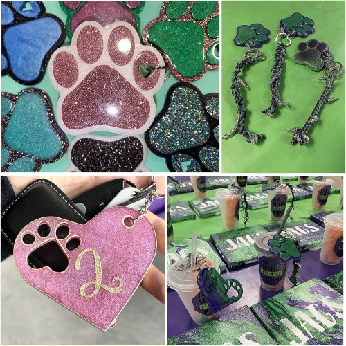  [아마존베스트]Mity rain 4 Pcs Love Paw Print Keychain Silicone Resin Molds Heart Bear Dog Paw Candy Fondant Mold with 20 Pcs Keyrings for Valentines Day Keychain, Bag Tag Polymer Clay Cake Decor