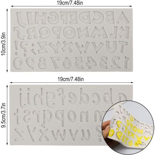  [아마존베스트]Mity rain (Set of 2) Alphabet Fondant Mold - Uppercase Lowercase Letter & Arabic Numbers Silicone Mold for Cake Decorating Toppers Chocolate Candy Cupcake Sugar Paste Clay Crafts M