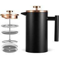 Black Coffee Press, Stainless Steel French Press Coffee Maker, Double Wall Insulated French Press 350ml/12oz with 2 Filter Mesh Small Coffee Pot(12oz, Black)