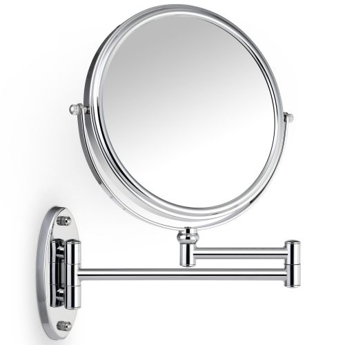  Miusco 7X Magnifying Two Sided Vanity Makeup Mirror, 8 inch, Wall Mount, Round, Chrome