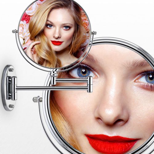  Miusco 7X Magnifying Two Sided Vanity Makeup Mirror, 8 inch, Wall Mount, Round, Chrome