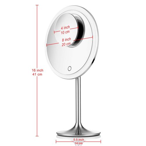  Miusco 9 Lighted Makeup Mirror Pro, 5X + 10X Magnification, Ultra Bright HD Lighting System, Rechargeable & Cordless, Adjustable Brightness, Touch Activated, Brush Stainless Steel