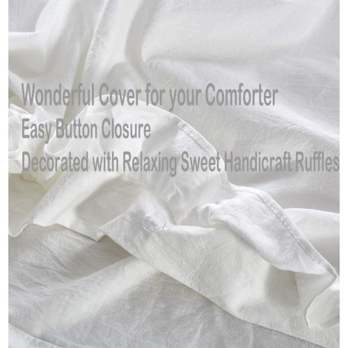  Mivedia Collection Ruffled Duvet Cover Set with Pillow Shams | 100% Cotton Farmhouse & Bohemian Style Bedding | Lightweight & Soft (King, White)