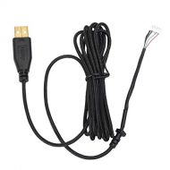 Miwaimao USB Cable Mice Line for Razer Deathadder Hex Molten 2012 Approx. 2.1M 5 Wires 5 Pins Black Gold Plated Replacement Gaming Mous