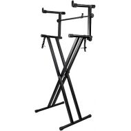 Miwayer Piano Stand Frameworks Deluxe Two Tier X-Style Keyboard Stand Height & Width Adjustable with Quick Release Mechanism, For 54 - 88 Key Electric Pianos, Black