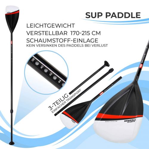  Miweba Sports Stand Up Paddling Board aufblasbar - Double Layer PVC - bis 180 kg Tragkraft - 3 Finnen - Doppelhub Pumpe - 325x85x15 cm & 300x75x10 cm