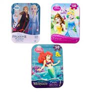Mixed 3 Collectible Girls Mini Jigsaw Puzzles in Travel Tin Cases: Disney Kids The Tree Princesses, The Little Mermaid, Frozen Gift Set Bundle (48/50 Pieces)