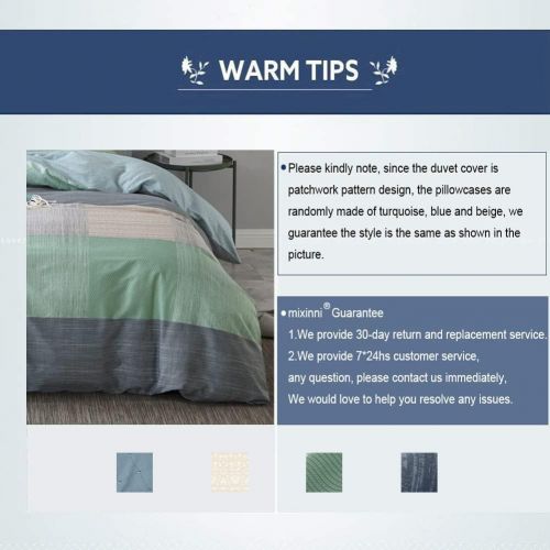  [아마존베스트]mixinni Duvet Cover Set Twin Size 100% Natural Cotton Hotel Quality Bedding Set 3 Pieces Blue Duvet Cover with Zipper Ties 2 Pillowcases Modern Style for Men and Women, (Blue,Twin)