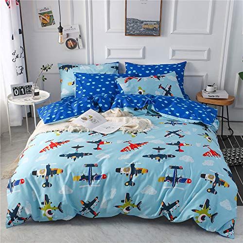  mixinni Sports Car Kids Duvet Cover Set, Various Types of Vehicles Bus Truck Garbage Truck Vibrant Colored Design 100% Soft Cotton Bedding Set, Great Gift for Girls Boys Teens(3pcs