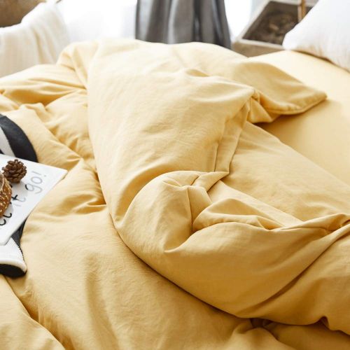  Mixinni Soft Adults Duvet Cover King Solid Yellow with Zipper Closure and Ties,3 Pieces Luxury King Duvet Cover Set Washed Cotton for Men Women,Neutral Bedding Cover Sets,No Comforter