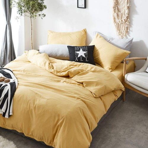  Mixinni Soft Adults Duvet Cover King Solid Yellow with Zipper Closure and Ties,3 Pieces Luxury King Duvet Cover Set Washed Cotton for Men Women,Neutral Bedding Cover Sets,No Comforter