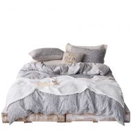 Mixinni FenDie Modern Gray Duvet Cover Set Queen Polyester Washed Cotton Bedding Set Reversible Microfiber Boys Duvet Cover with 2 Pillowcases 3 Piece Bedding Collection Set, Ultra Soft