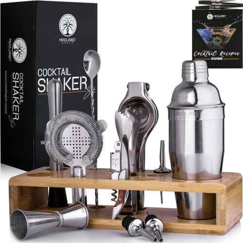  Mixologist World 24 oz Professional Cocktail Shaker Set - Mixology Bartender Kit with Stand - Home Bar Accessories Set 12 Pieces Drink Shaker with Martini Mimosa Recipes - Best Gif