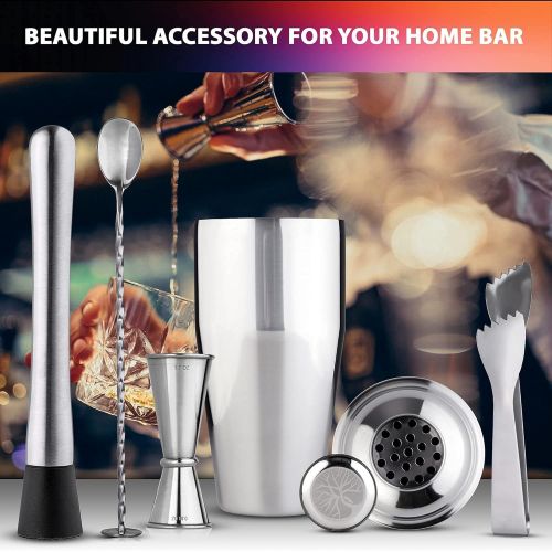  [아마존베스트]Mixologist World Mixology Cocktail Shaker with Recipes - 5 pieces Bartender Set 24 oz Bar Tool Kit Accessories - Stainless Steel Drink Mixer Built-in Strainer, Muddler, Mixing Spoon, Measuring Jigg