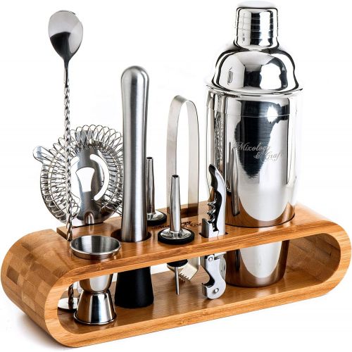  [아마존베스트]Mixology & Craft Mixology Bartender Kit: 10-Piece Bar Tool Set with Stylish Bamboo Stand | Perfect Home Bartending Kit and Martini Cocktail Shaker Set For an Awesome Drink Mixing Experience (Silver