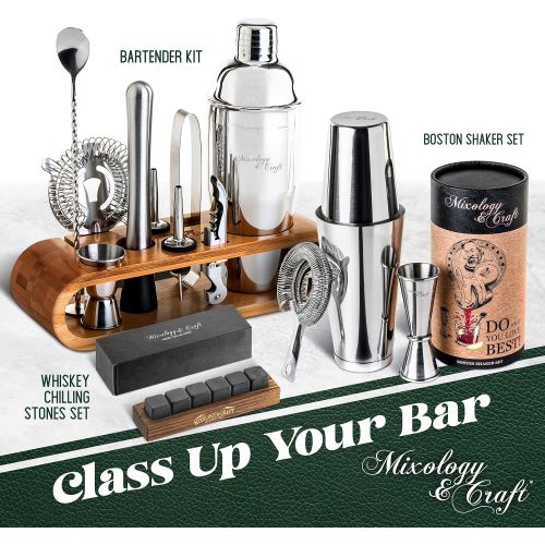  [아마존베스트]Mixology & Craft Mixology Bartender Kit: 10-Piece Bar Tool Set with Stylish Bamboo Stand | Perfect Home Bartending Kit and Martini Cocktail Shaker Set For an Awesome Drink Mixing Experience (Silver