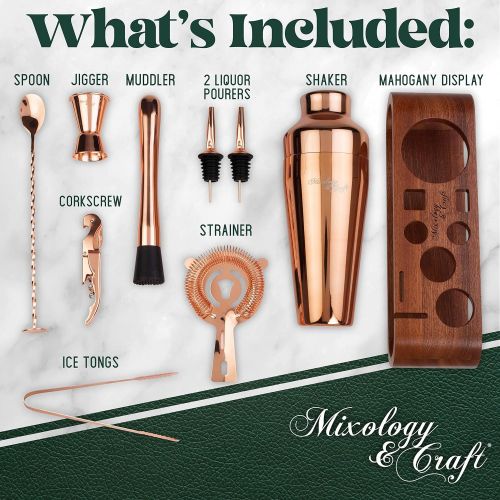  [아마존베스트]Mixology & Craft Mixology Bartender Kit: 10-Piece Bar Set Cocktail Shaker Set with Stylish Mahogany Stand | Perfect Home Bartending Kit with Bar Tools and Martini Shaker for Foolproof Drink Mixing