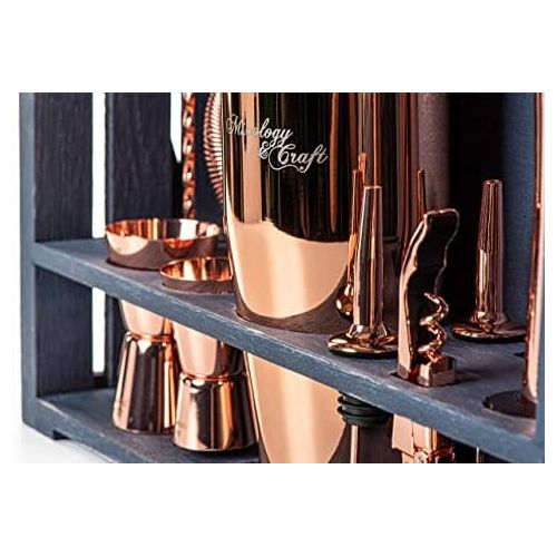  [아마존베스트]Mixology & Craft Mixology Bartender Kit: 11-Piece Bar Tool Set with Rustic Wood Stand | Perfect Home Bartending Kit and Cocktail Shaker Set For an Awesome Drink Mixing Experience (Copper)