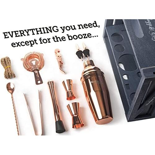  [아마존베스트]Mixology & Craft Mixology Bartender Kit: 11-Piece Bar Tool Set with Rustic Wood Stand | Perfect Home Bartending Kit and Cocktail Shaker Set For an Awesome Drink Mixing Experience (Copper)