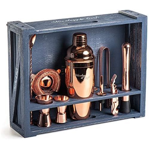  [아마존베스트]Mixology & Craft Mixology Bartender Kit: 11-Piece Bar Tool Set with Rustic Wood Stand | Perfect Home Bartending Kit and Cocktail Shaker Set For an Awesome Drink Mixing Experience (Copper)