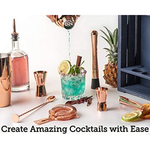  [아마존베스트]Mixology & Craft Mixology Bartender Kit: 11-Piece Bar Tool Set with Rustic Wood Stand | Perfect Home Bartending Kit and Cocktail Shaker Set For an Awesome Drink Mixing Experience (Copper)