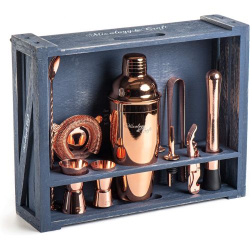  [아마존베스트]Mixology & Craft Mixology Bartender Kit: 11-Piece Bar Tool Set with Rustic Wood Stand | Perfect Home Bartending Kit and Cocktail Shaker Set For an Awesome Drink Mixing Experience (Copper)