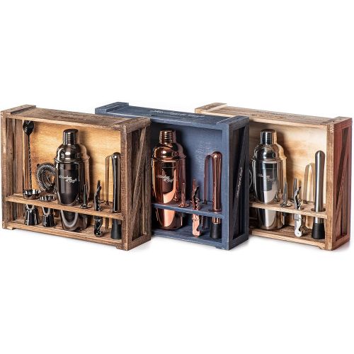  [아마존베스트]Mixology & Craft Mixology Bartender Kit: 11-Piece Bar Tool Set with Rustic Wood Stand | Perfect Home Bartending Kit and Cocktail Shaker Set For an Awesome Drink Mixing Experience (Copper)