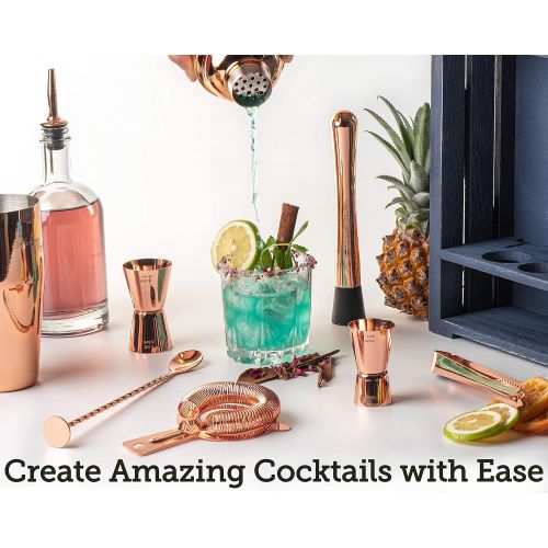  [아마존베스트]Mixology & Craft Mixology Bartender Kit: 11-Piece Bar Tool Set with Rustic Wood Stand | Perfect Home Bartending Kit and Cocktail Shaker Set For an Awesome Drink Mixing Experience (Copper)