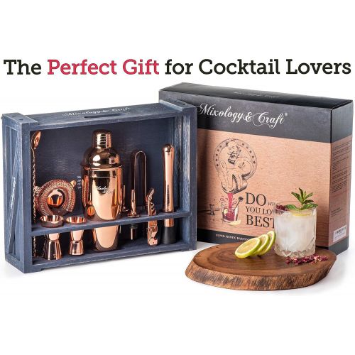  [아마존베스트]Mixology & Craft Mixology Bartender Kit: 11-Piece Bar Tool Set with Rustic Wood Stand | Perfect Home Bartending Kit and Cocktail Shaker Set For an Awesome Drink Mixing Experience (Copper)