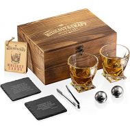 [아마존베스트]Mixology & Craft Whiskey Stones Gift Set for Men | Whiskey Decanter with Glasses Set and Wooden Box, 2 Stainless Steel Whiskey Balls and 10oz Whiskey Glasses | Whiskey Decanter Set For Men, Dad, Hu