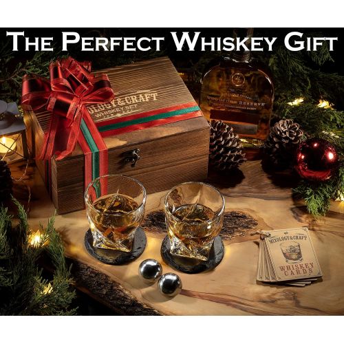  [아마존베스트]Mixology & Craft Whiskey Stones Gift Set for Men | Whiskey Decanter with Glasses Set and Wooden Box, 2 Stainless Steel Whiskey Balls and 10oz Whiskey Glasses | Whiskey Decanter Set For Men, Dad, Hu