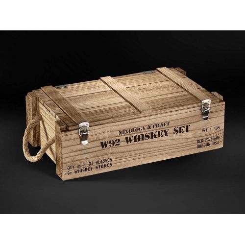  [아마존베스트]Mixology & Craft Whiskey Stones Gift Set for Men | Whiskey Glass and Stones Set with Wooden Army Crate, 8 Granite Whiskey Rocks Chilling Stones and 10oz Whiskey Glasses | Whiskey Gift For Men, Dad,