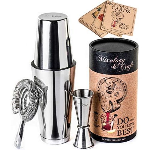  [아마존베스트]Mixology & Craft Cocktail Shaker Boston Shaker Set: Professional Weighted Martini Shakers, Cocktail Strainer and Japanese Jigger | Portable Bar Shaker Set for Drink Mixer Bartending | Exclusive Rec