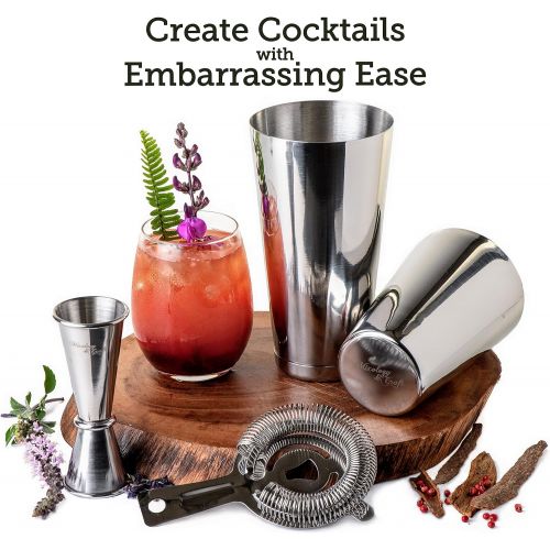  [아마존베스트]Mixology & Craft Cocktail Shaker Boston Shaker Set: Professional Weighted Martini Shakers, Cocktail Strainer and Japanese Jigger | Portable Bar Shaker Set for Drink Mixer Bartending | Exclusive Rec