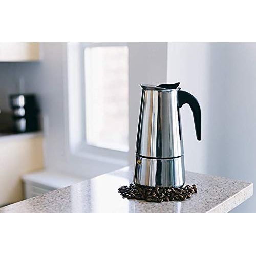  4 Cup Coffee Maker Stovetop Espresso Coffee Maker Moka Coffee Pot with Coffee Percolator Design Stainless Steel - by Mixpresso (7 Ounces)