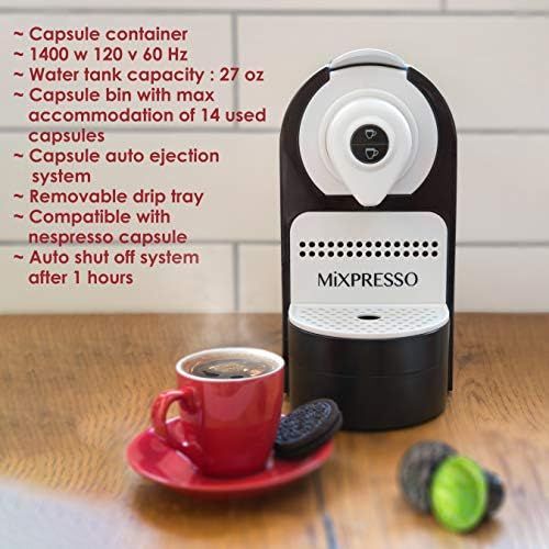  Mixpresso Espresso Machine for Nespresso Compatible Capsule, Single Serve Coffee Maker Programmable Buttons for Espresso Pods, Premium Italian 19 Bar High Pressure Pump 27oz 1400W