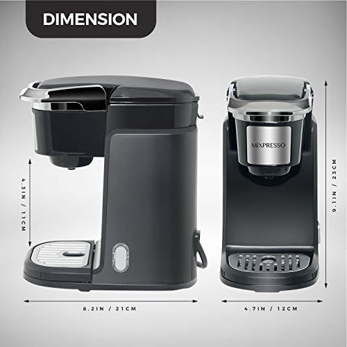  Mixpresso Single Cup Coffee Maker Personal, Single Serve Coffee Brewer Machine, Compatible with Single-Cups Quick Brew Technology, Programmable Features, One Touch Function (Black)