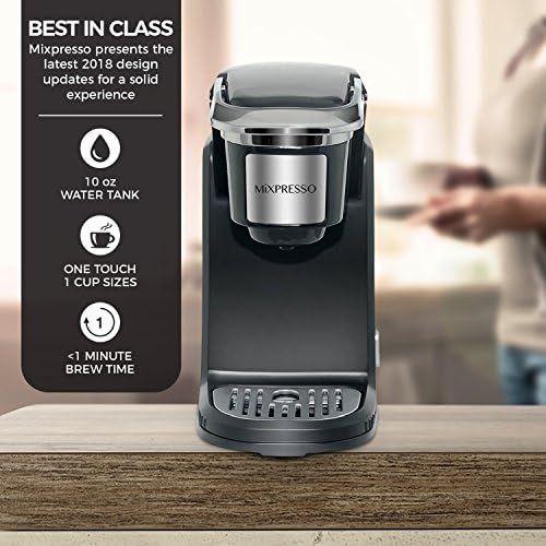  Mixpresso Single Cup Coffee Maker Personal, Single Serve Coffee Brewer Machine, Compatible with Single-Cups Quick Brew Technology, Programmable Features, One Touch Function (Black)