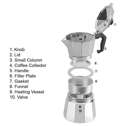  Mixpresso Aluminum Moka stove coffee maker, Moka Pot coffee Maker for Gas or Electric stove Top, Classic Italian coffee Maker,Espresso Maker Stovetop, Excellent Camping coffee Pot.